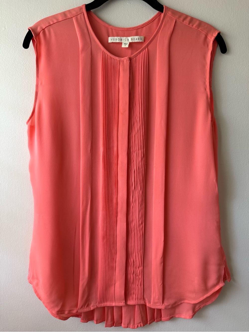 Veronica Beard Coral Pleated Silk Sleeveless Camisole